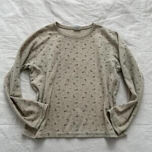 Cherokee cream long sleeve waffle knit top with floral ditsy pattern